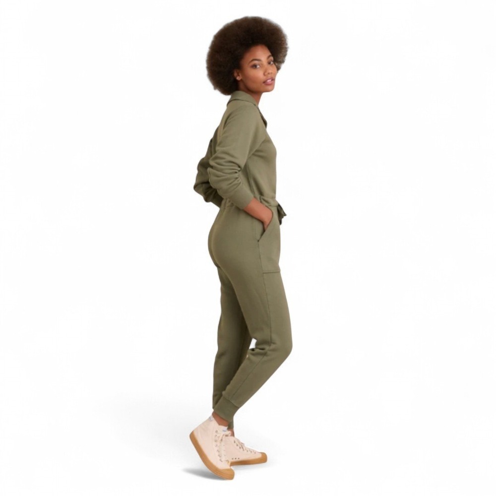 Alex Mill Cotton Terry Zip Front Jumpsuit Military Green Sz S - Picture 6 of 14